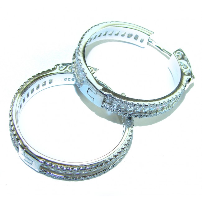Allure Natural 8.2 carat White Topaz .925 Sterling Silver handcrafted hoop earrings - photo 1