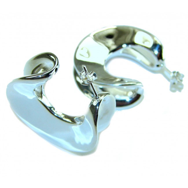 LARGE - EXTRAVAGANZA - Highly Polished Fancy .925 Sterling Silver Italy made Earrings - photo 3