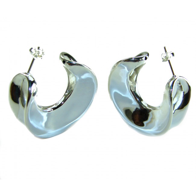 LARGE - EXTRAVAGANZA - Highly Polished Fancy .925 Sterling Silver Italy made Earrings - photo 2