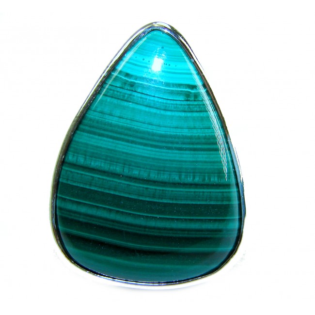 25.5 CARAT genuine Malachite .925 Sterling Silver handcrafted ring size 7 adjustable