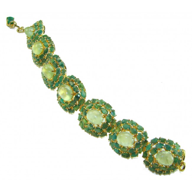Born to Glam authentic 155.7 carat Colombian Emerald Prehnite .925 Sterling Silver dipped in real 18K Gold handcrafted bracelet