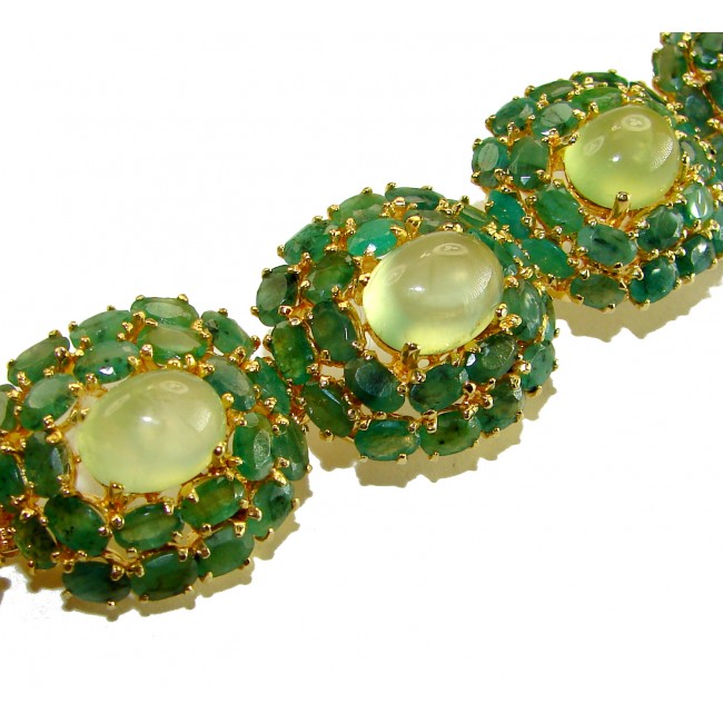 Born to Glam authentic 155.7 carat Colombian Emerald Prehnite .925 Sterling Silver dipped in real 18K Gold handcrafted bracelet