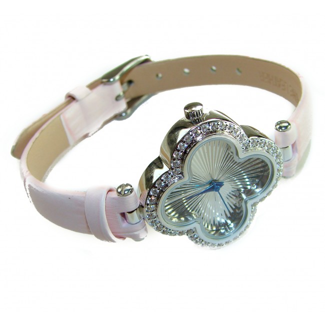 Precious Four Leaf Clover Genuine Leather strap .925 Sterling Silver handmade Watch