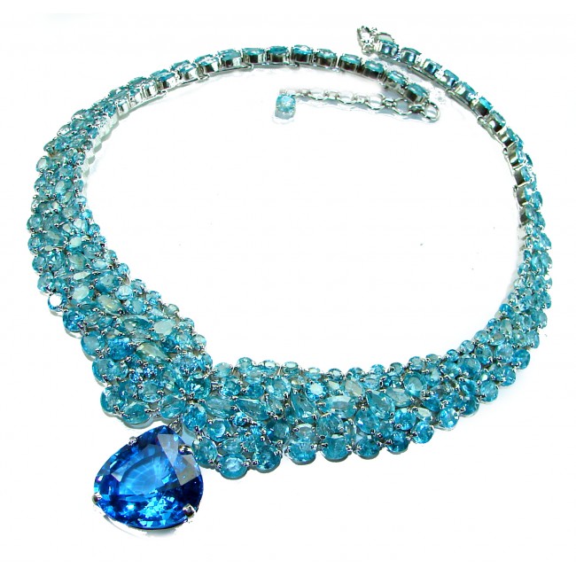 Caribbean Treasure 245.5 carat London Blue Topaz .925 Sterling Silver handmade Large Statement necklace