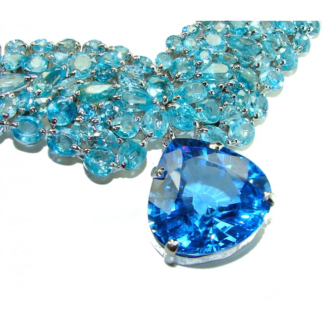 Caribbean Treasure 245.5 carat London Blue Topaz .925 Sterling Silver handmade Large Statement necklace