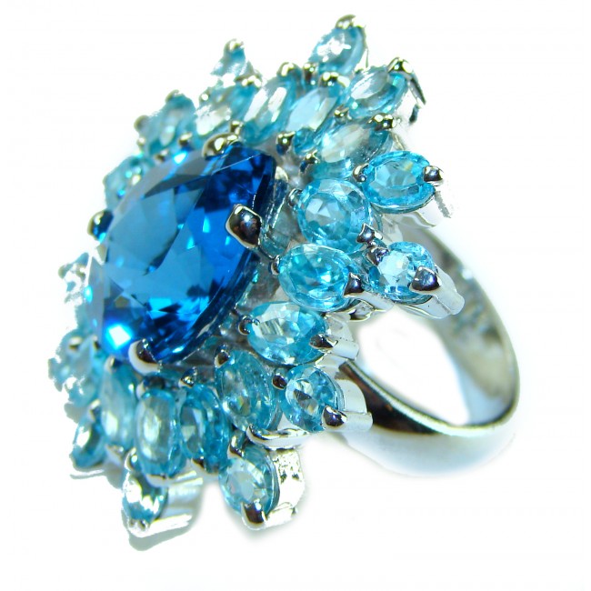 Caribbean Treasure 45.5 carat Swiss Blue Topaz .925 Sterling Silver handmade Large Statement Ring size 7