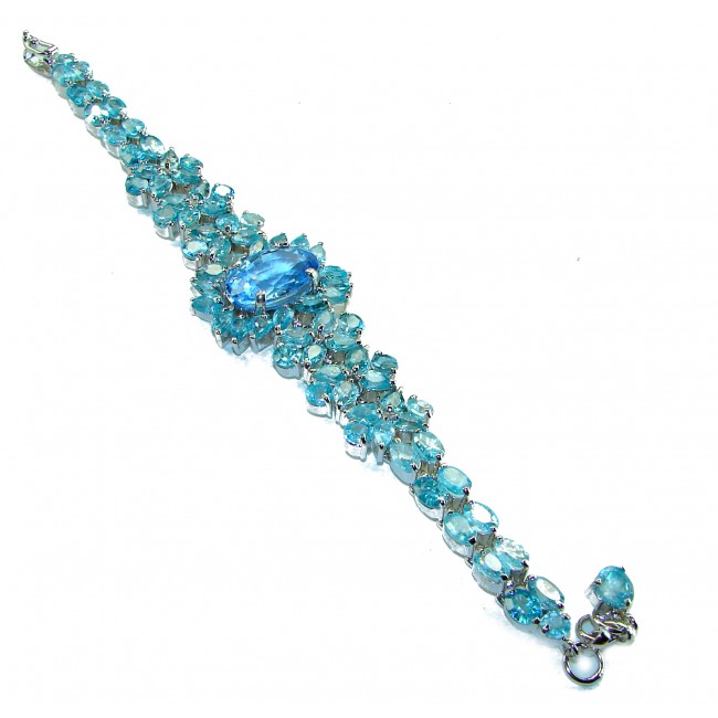 Spectacular 68.5 carat authentic Swiss Blue Topaz .925 Sterling Silver handmade bangle Bracelet