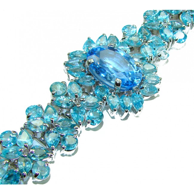 Spectacular 68.5 carat authentic Swiss Blue Topaz .925 Sterling Silver handmade bangle Bracelet