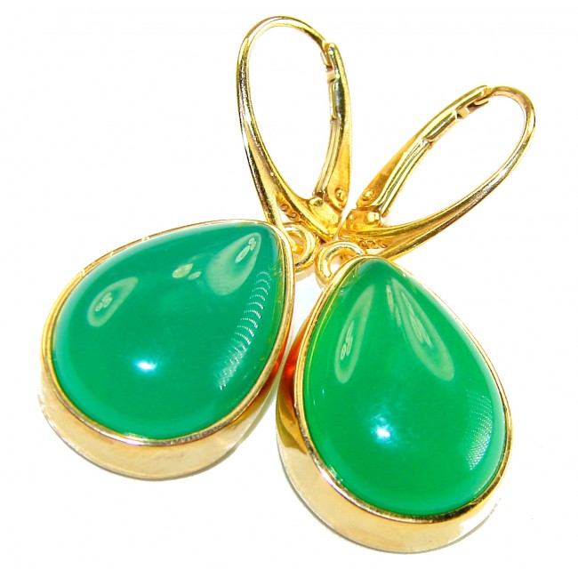 Unique genuine Jade 18K Gold over over .925 Sterling Silver handcrafted earrings
