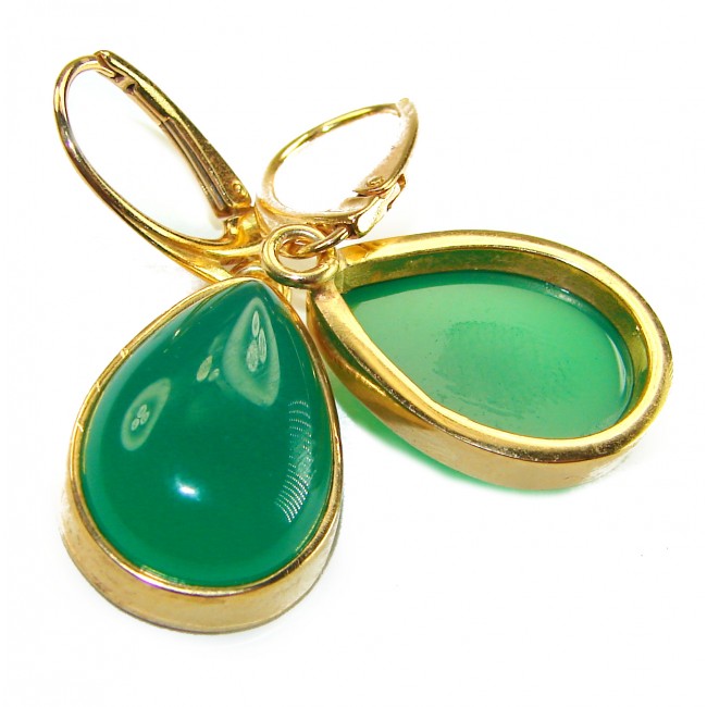 Unique genuine Jade 18K Gold over over .925 Sterling Silver handcrafted earrings