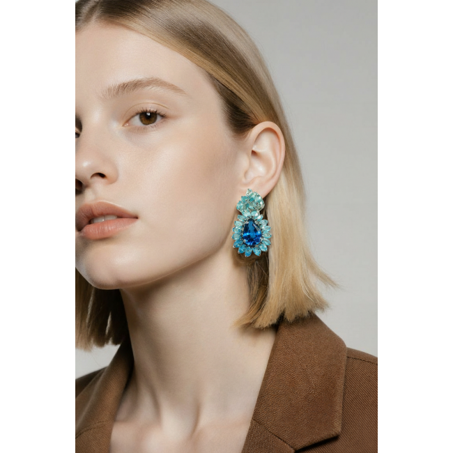 Caribbean Treasure 65.5 carat London Blue Topaz .925 Sterling Silver handmade Large Statement earrings