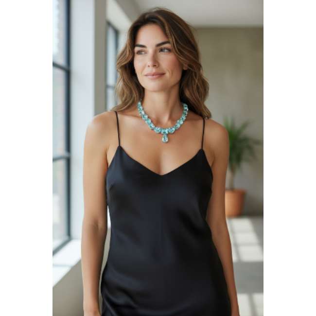 Julia authentic 198.5 carat Aquamarine from Mozambique .925 Sterling Silver handcrafted necklace