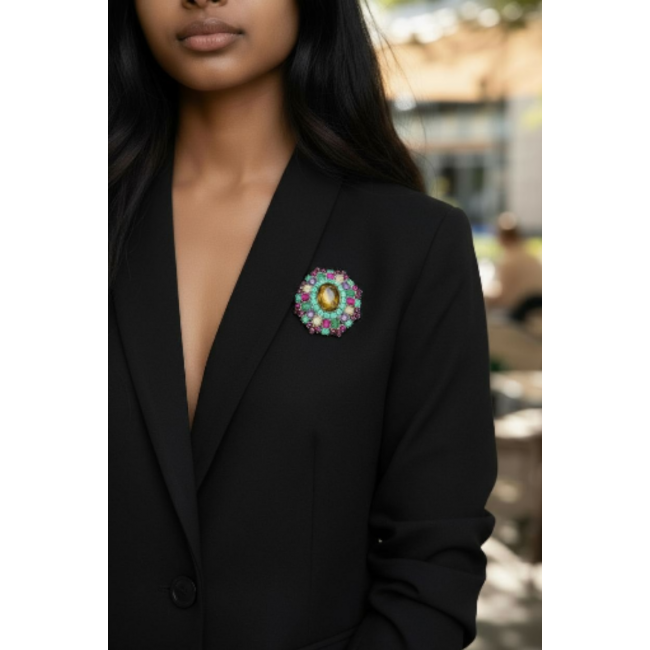 Luxury genuine 48.5 CARAT Champagne Topaz .925 Sterling Silver handmade Pendant Brooch