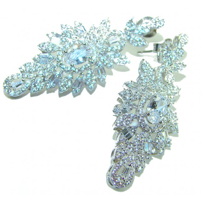 LUXURIUS 12.2 carat White Topaz .925 Sterling Silver handcrafted earrings - photo 2