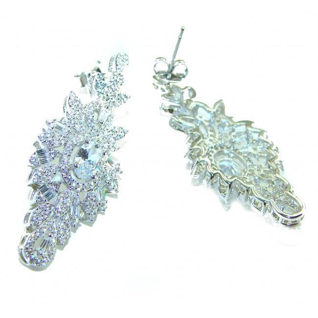 LUXURIUS 12.2 carat White Topaz .925 Sterling Silver handcrafted earrings - photo 1