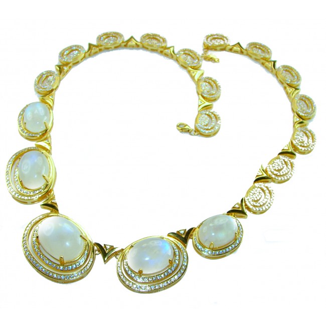 Moonlight Serenade authentic 32.5 carat Fire Moonstone 18K Gold over .925 Sterling Silver handcrafted necklace