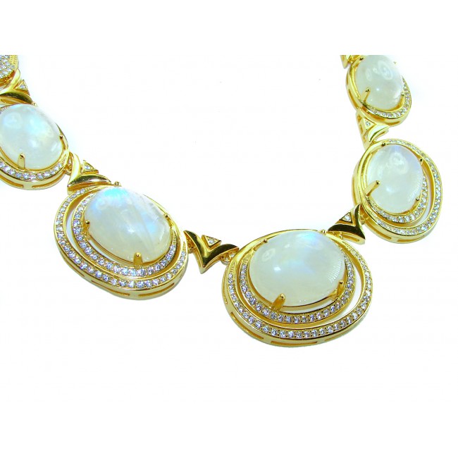 Moonlight Serenade authentic 32.5 carat Fire Moonstone 18K Gold over .925 Sterling Silver handcrafted necklace