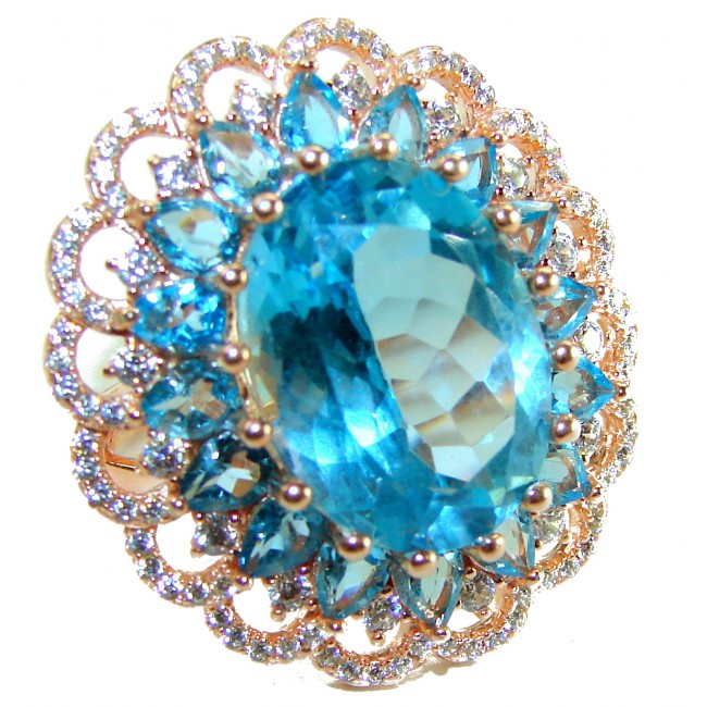 Endless Ocean Natural 14.4 carat Swiss Blue Topaz .925 Sterling Silver dipped in 18K Gold handmade Large Statement Ring size 7 1/4 - photo 3