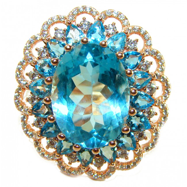 Endless Ocean Natural 14.4 carat Swiss Blue Topaz .925 Sterling Silver dipped in 18K Gold handmade Large Statement Ring size 7 1/4 - photo 2