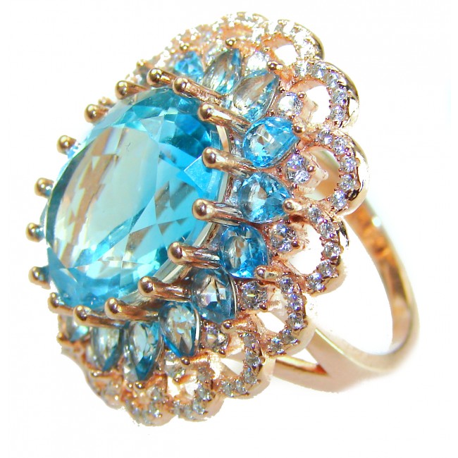 Endless Ocean Natural 14.4 carat Swiss Blue Topaz .925 Sterling Silver dipped in 18K Gold handmade Large Statement Ring size 7 1/4 - photo 1