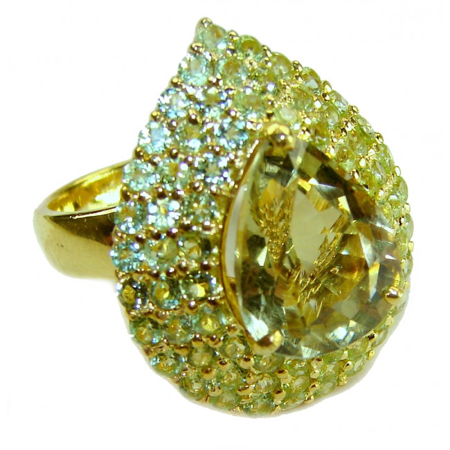 Golden Treasure 25.5 carat Citrine .925 Sterling Silver dipped in 14K Gold Handcrafted Huge Ring size 6 1/2