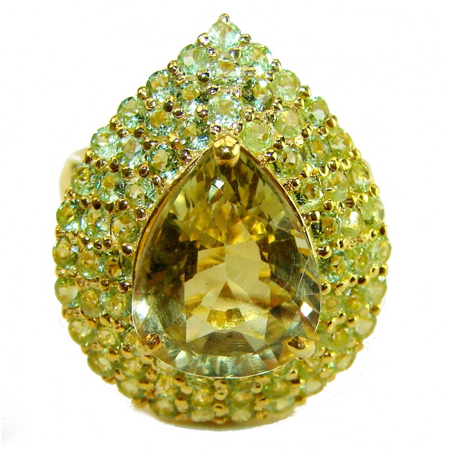 Golden Treasure 25.5 carat Citrine .925 Sterling Silver dipped in 14K Gold Handcrafted Huge Ring size 6 1/2