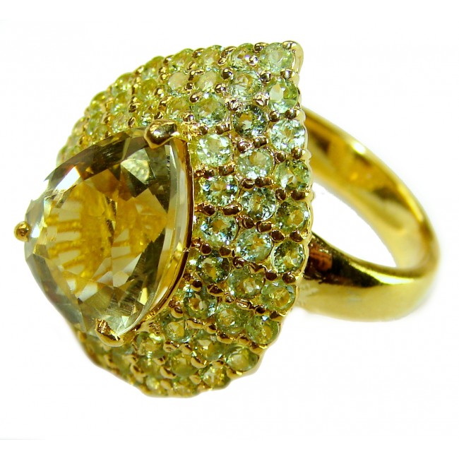 Golden Treasure 25.5 carat Citrine .925 Sterling Silver dipped in 14K Gold Handcrafted Huge Ring size 6 1/2