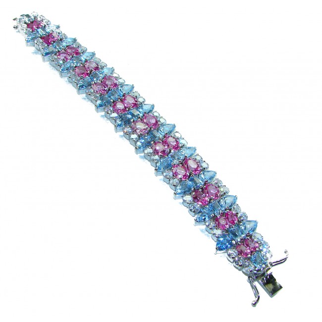 Tiffany - Magnificent 245.5 carat Pink Sapphire Swiss Blue Topaz .925 Sterling Silver handcrafted Heavy Bracelet