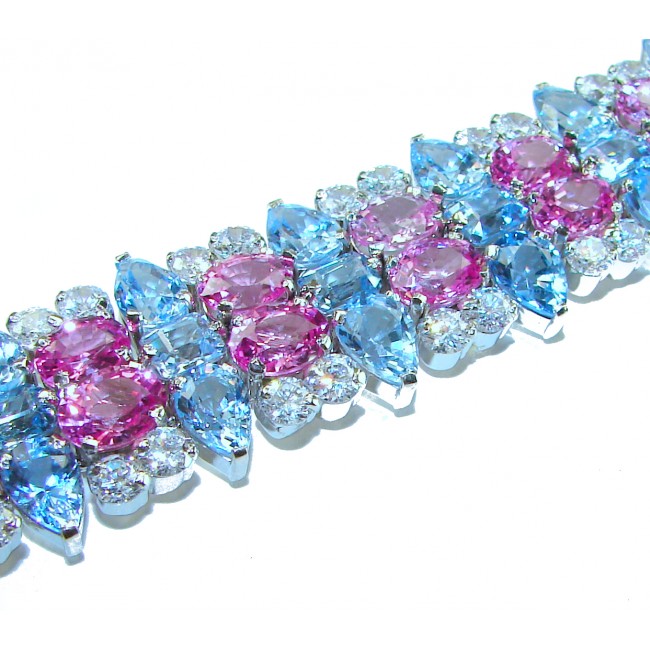 Tiffany - Magnificent 245.5 carat Pink Sapphire Swiss Blue Topaz .925 Sterling Silver handcrafted Heavy Bracelet