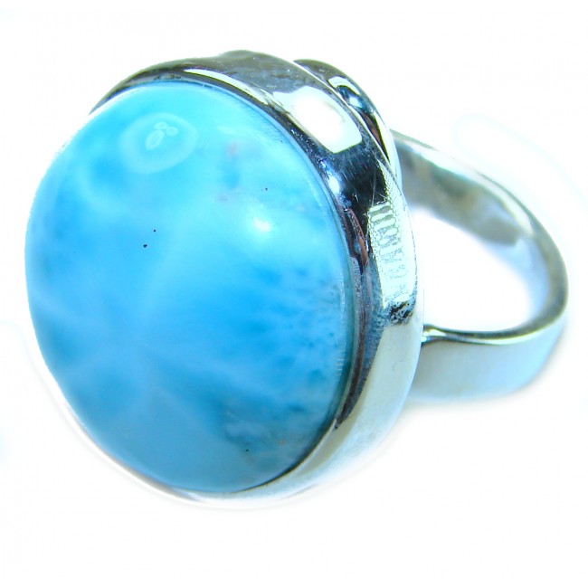 Caribbean Beauty 29.5 carat Genuine perfectly Blue Larimar .925 Sterling Silver handmade LARGE ring size 8 adjustable