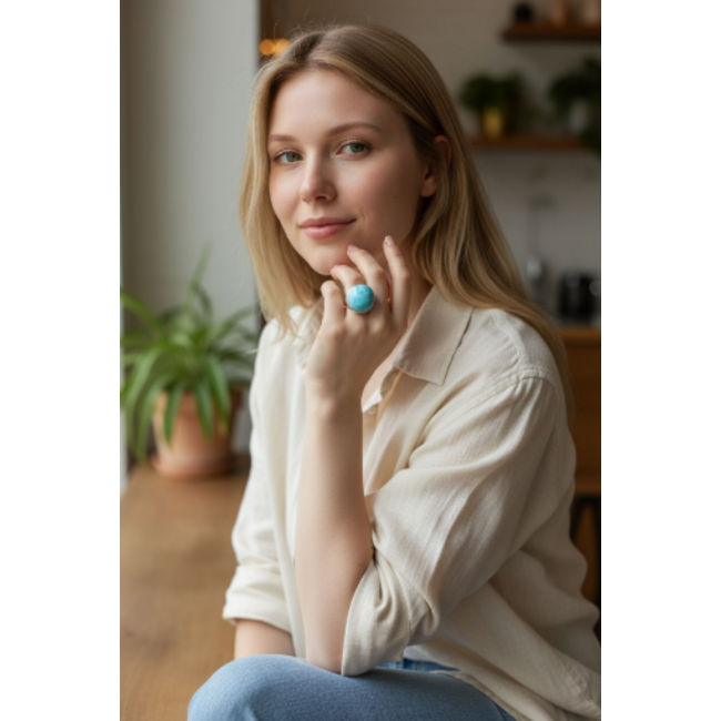 Caribbean Beauty 29.5 carat Genuine perfectly Blue Larimar .925 Sterling Silver handmade LARGE ring size 8 adjustable