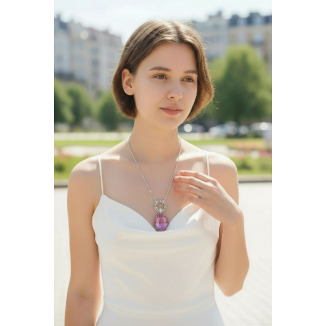 SPECTACULAR- Outstanding quality - 27.5 carat Pink Sapphire .925 Sterling Silver handcrafted Statement necklace