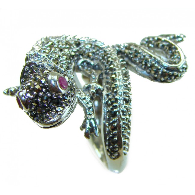 Lizard Natural Marcasite Ruby .925 Statement Sterling Silver ring size 8