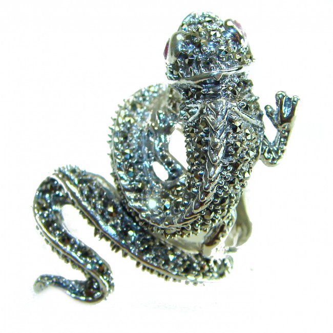 Lizard Natural Marcasite Ruby .925 Statement Sterling Silver ring size 8