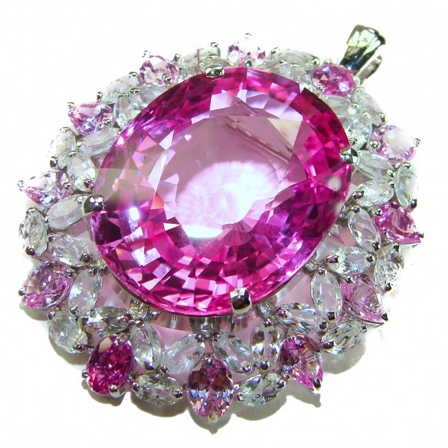 Royal Jewel - Large - Vintage style 49.5 CARAT Pink Sapphire .925 Sterling Silver handmade Pendant - Brooch
