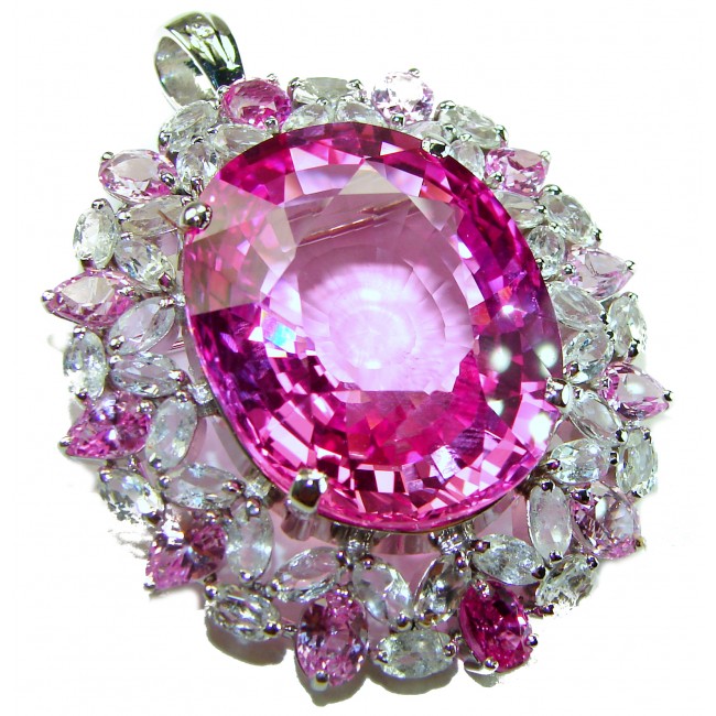 Royal Jewel - Large - Vintage style 49.5 CARAT Pink Sapphire .925 Sterling Silver handmade Pendant - Brooch