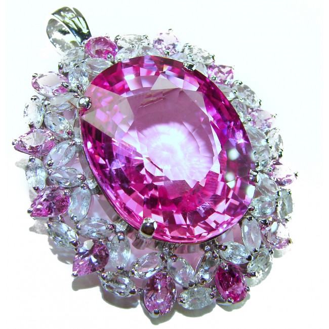 Royal Jewel - Large - Vintage style 49.5 CARAT Pink Sapphire .925 Sterling Silver handmade Pendant - Brooch