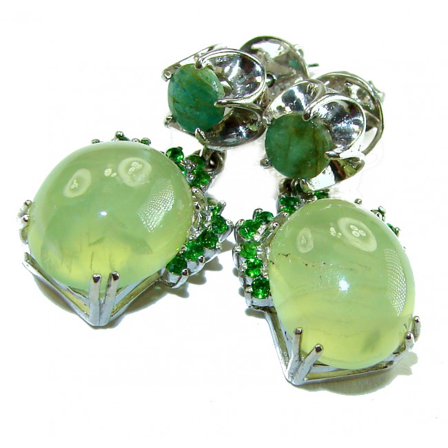 Wise Bliss Authentic 22.5 carat Prehnite .925 Sterling Silver handmade Statement earrings