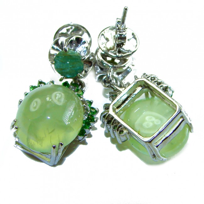 Wise Bliss Authentic 22.5 carat Prehnite .925 Sterling Silver handmade Statement earrings