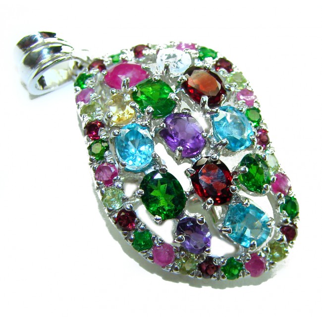 Fiesta Authentic 12.5 carat Multigem .925 Sterling Silver brilliantly handcrafted pendant - Fiesta Multigem 12.5ct Sterling Silver pendant close-up, vibrant colors.