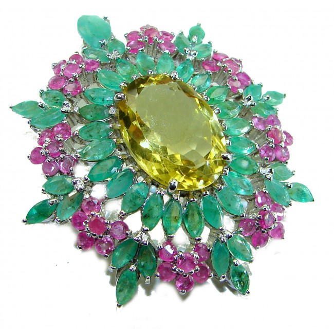 Vintage Design Genuine 24.5 carat precious Citrine Emerald .925 Sterling Silver handmade Pendant