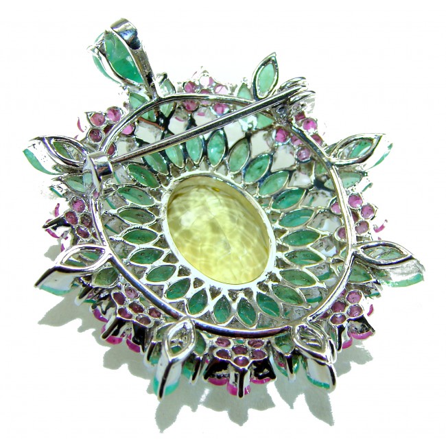 Vintage Design Genuine 24.5 carat precious Citrine Emerald .925 Sterling Silver handmade Pendant
