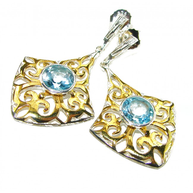 Pacifica 5.5 carat authentic Blue Topaz 18K Gold over .925 Sterling Silver Handcrafted Earrings - photo 3