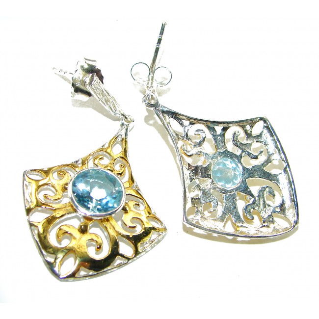 Pacifica 5.5 carat authentic Blue Topaz 18K Gold over .925 Sterling Silver Handcrafted Earrings - photo 1