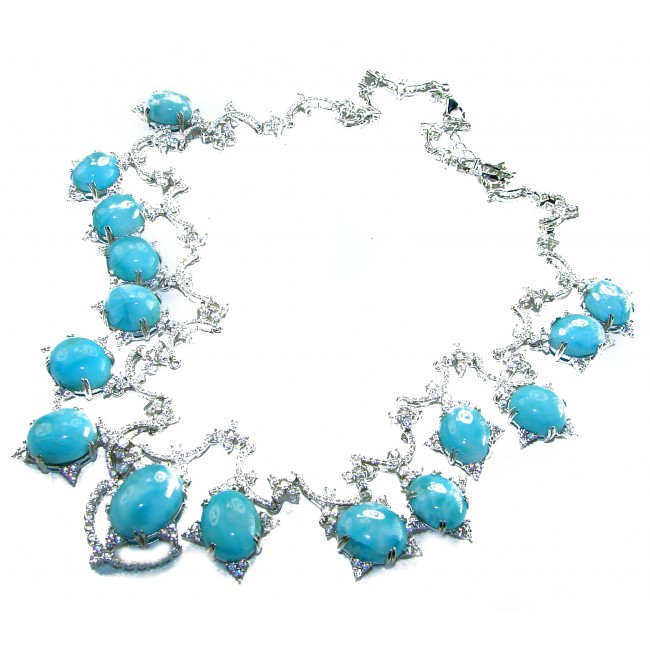 Caribbean Sky Genuine Blue Larimar 14K WHITE Gold over .925 Sterling Silver handmade Necklace
