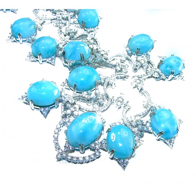 Caribbean Sky Genuine Blue Larimar 14K WHITE Gold over .925 Sterling Silver handmade Necklace