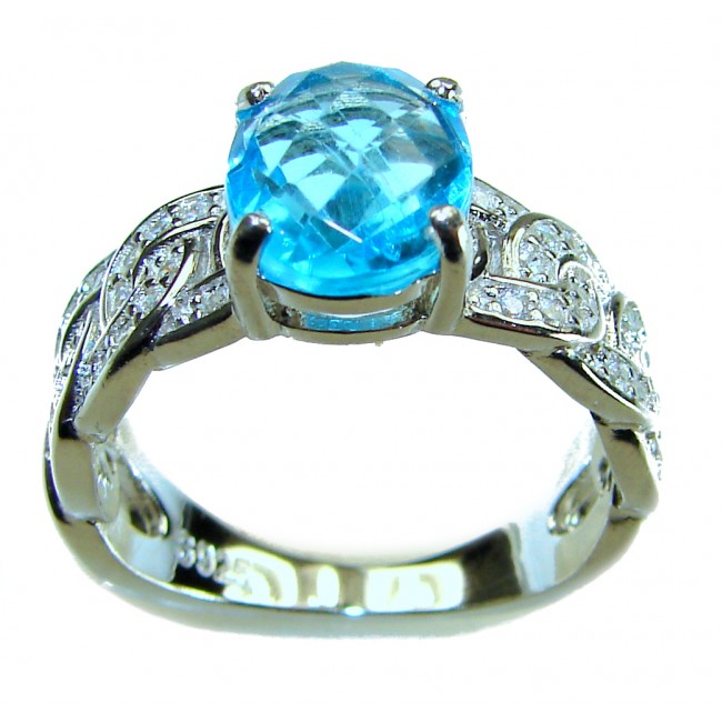 Blue Odyssey 4.5 carat authentic Swiss Blue Topaz .925 Sterling Silver handmade Statement Ring size 8 - photo 3