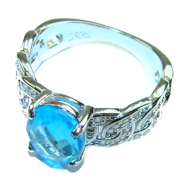 Blue Odyssey 4.5 carat authentic Swiss Blue Topaz .925 Sterling Silver handmade Statement Ring size 8 - photo 1