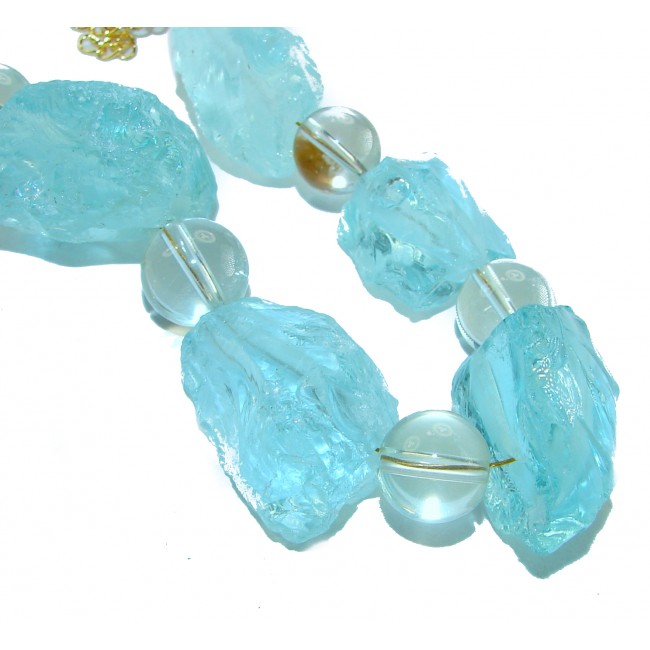 Sky and Ocean authentic rough Aquamarine Mother of Pearl 10k Gold over .925 Sterling Silver handcrafted STATEMENT Necklace - photo 1