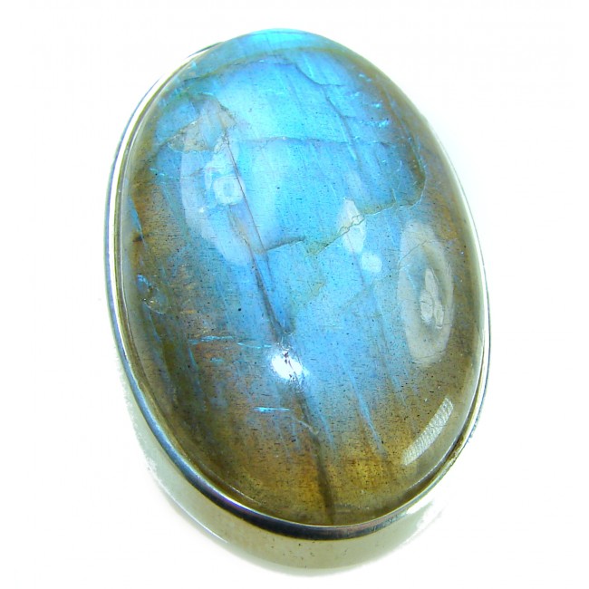 Shimmering Natural Labradorite .925 Sterling Silver handcrafted Large ring size 8 adjustable